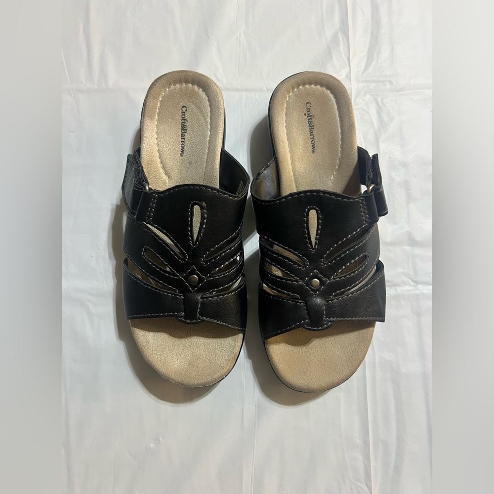 Croft & Barrow Open Toe Black Woman’s Sandals 6.5 Medium. Used Once.